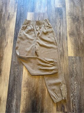 Zara Faux Suede Jogger Pants Camel Tan Zip Ankle Casual XS